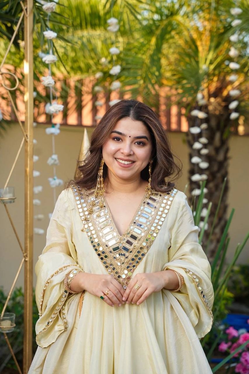 Ananya Cosmos Gold Jari  Silk Real Mirror Work Sharara Set