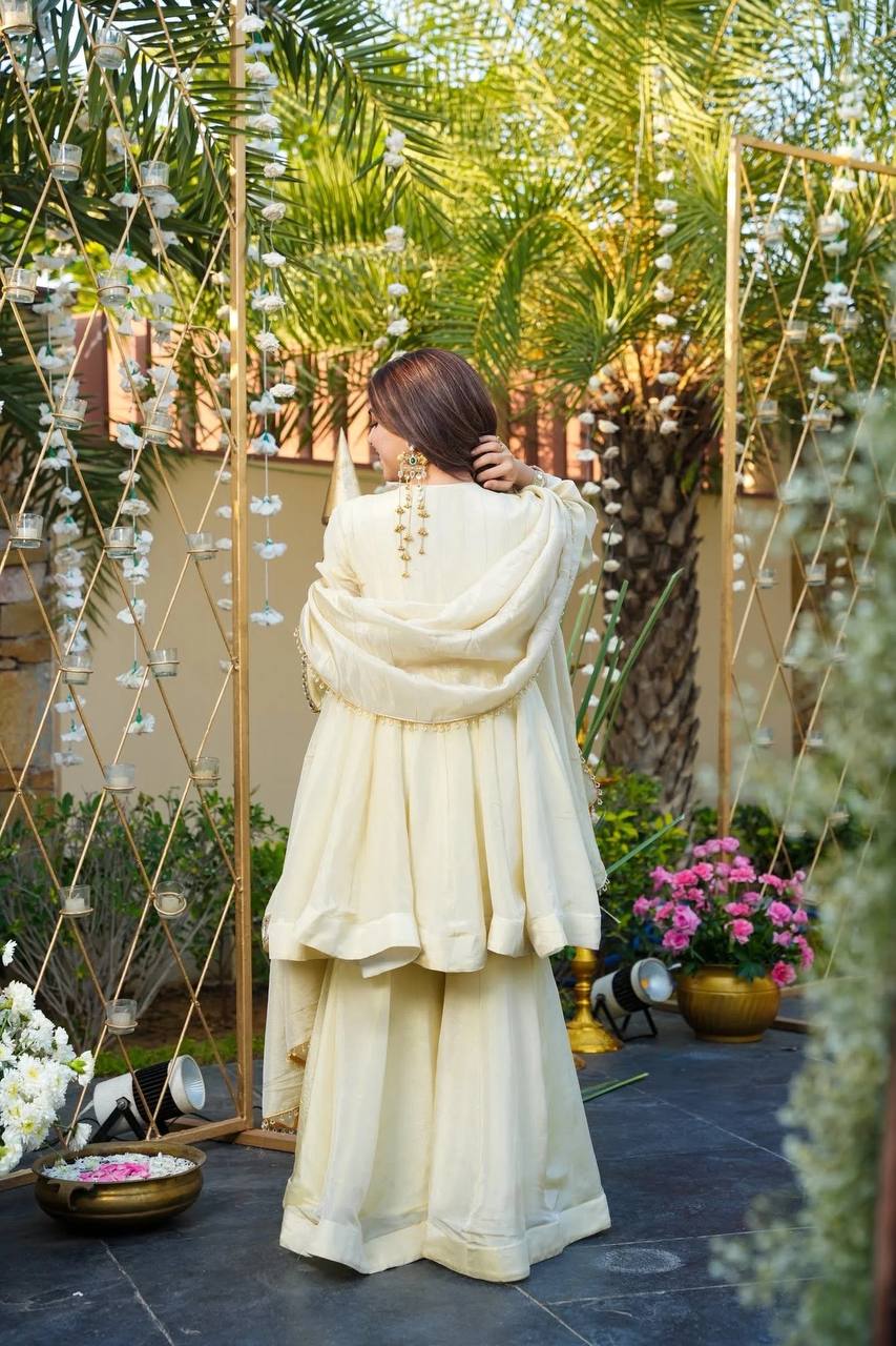 Ananya Cosmos Gold Jari  Silk Real Mirror Work Sharara Set