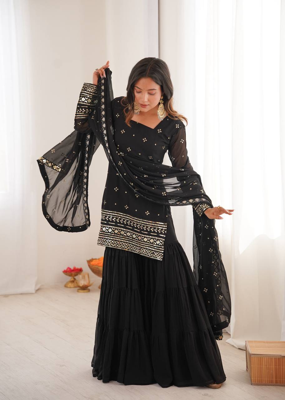 Mehru Royal Bloom Embroidered Georgette Sharara Set