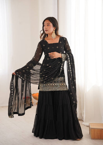 Mehru Royal Bloom Embroidered Georgette Sharara Set