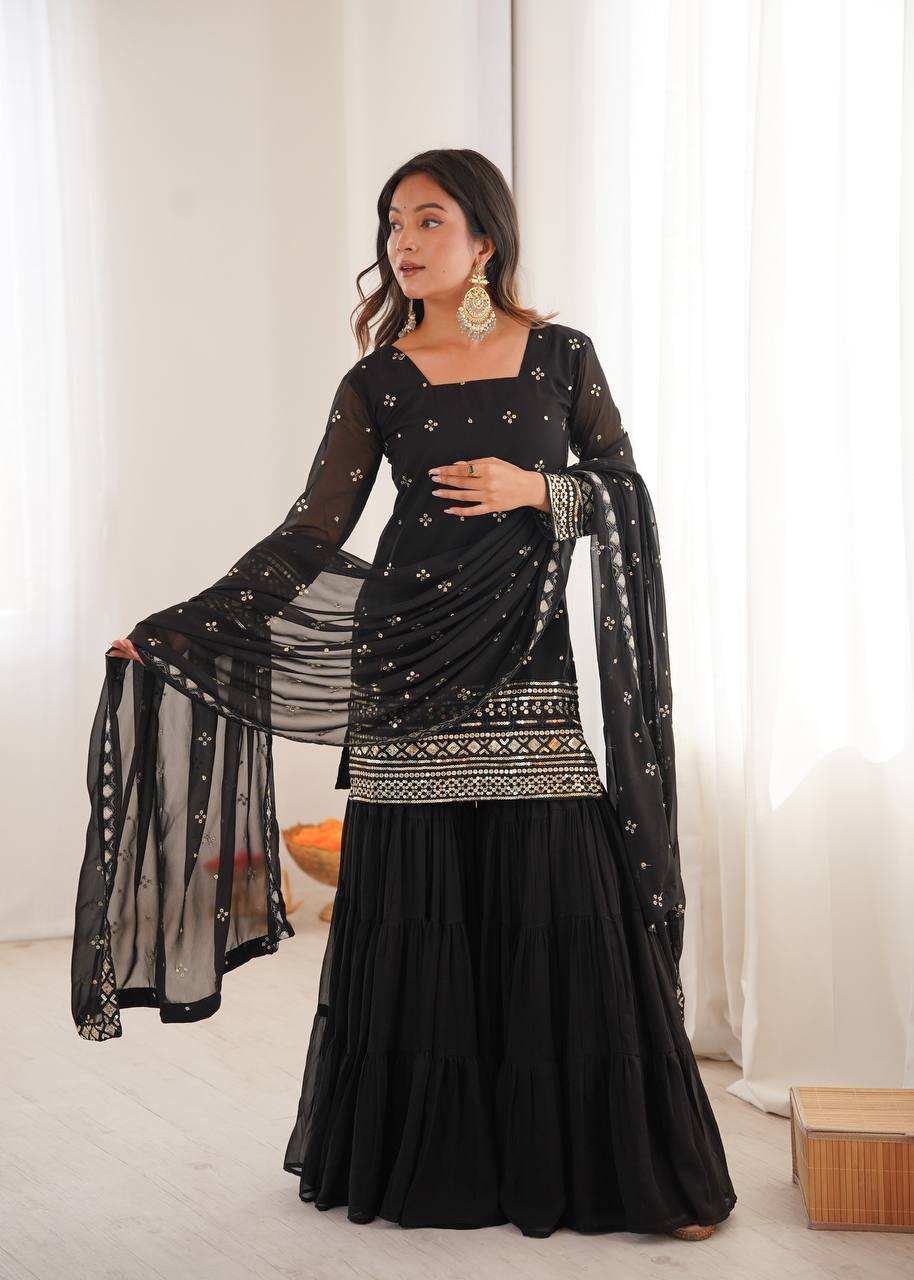 Mehru Royal Bloom Embroidered Georgette Sharara Set