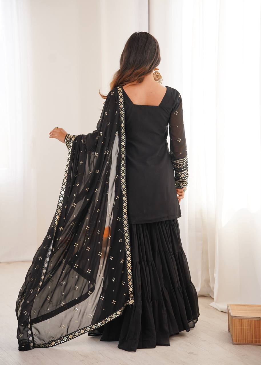Mehru Royal Bloom Embroidered Georgette Sharara Set