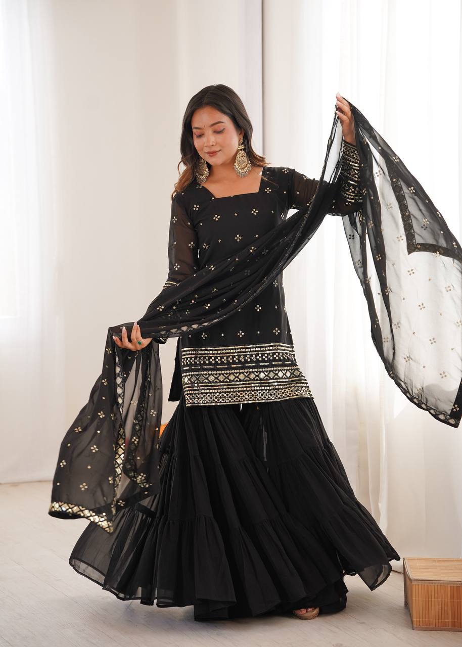 Mehru Royal Bloom Embroidered Georgette Sharara Set