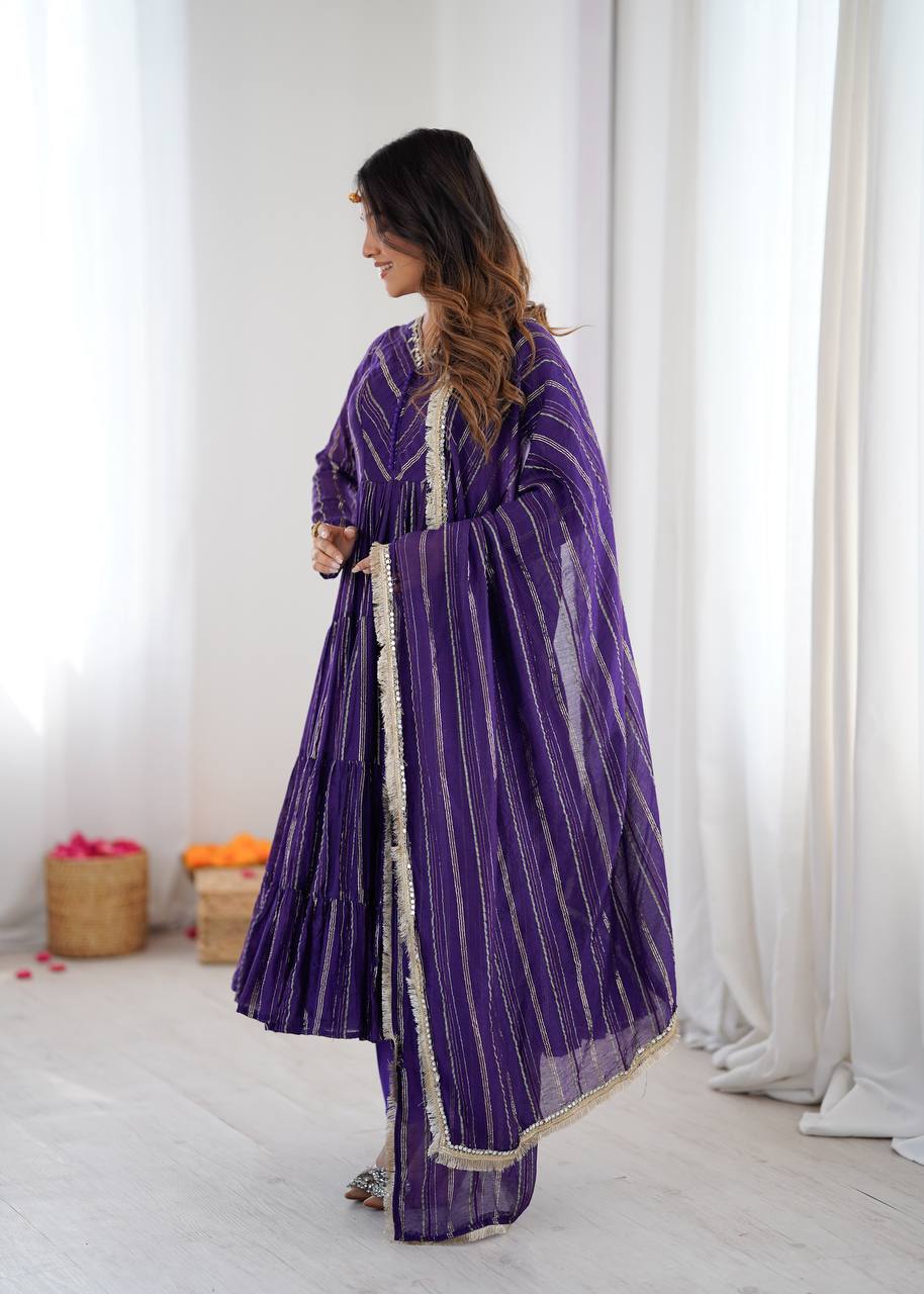 Miravya Chanderi Mirror Ruffle Gown Set