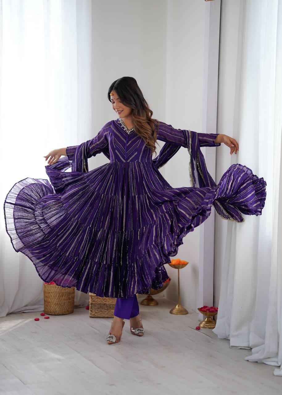 Miravya Chanderi Mirror Ruffle Gown Set