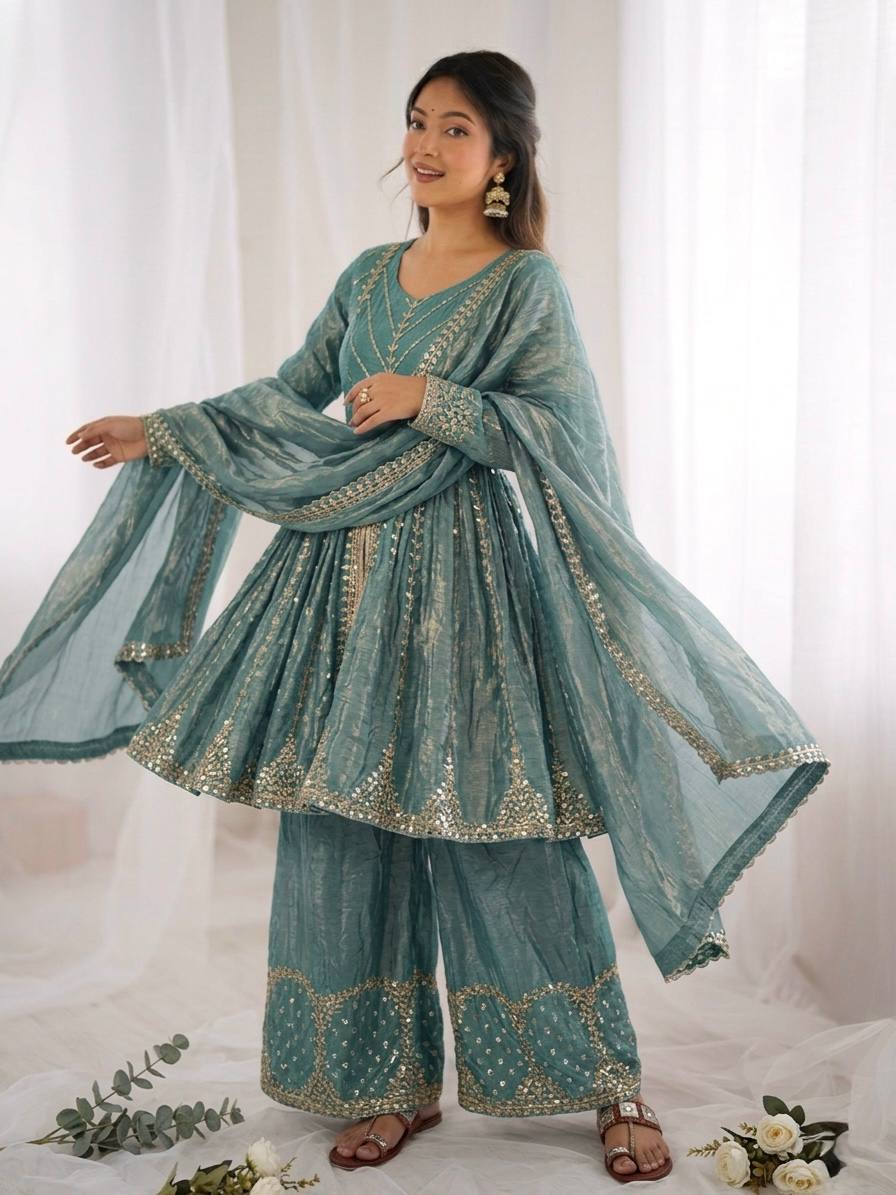 Zivora Fendy Silk Sequence Palazzo Set