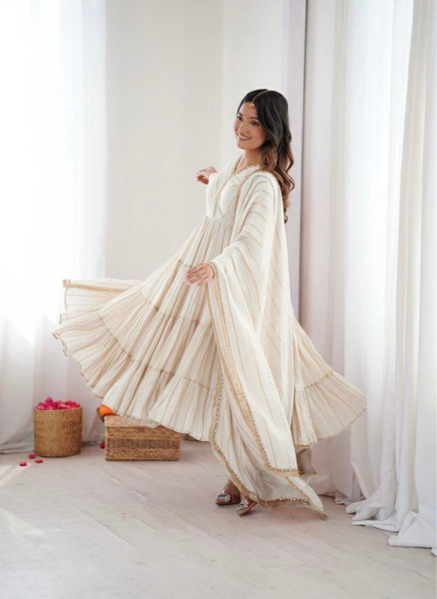 Miravya Chanderi Mirror Ruffle Gown Set