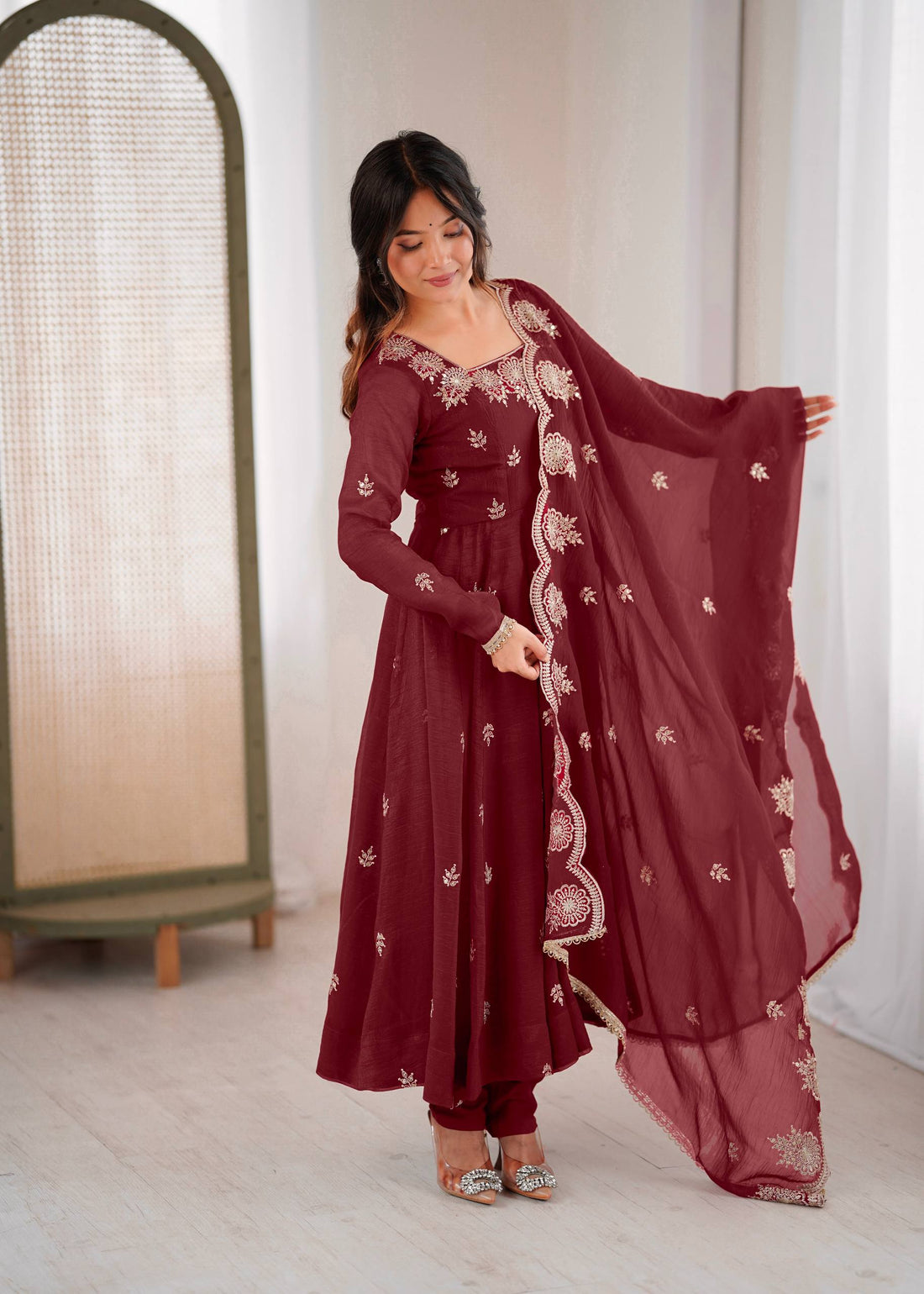 Anaya Crunchy Silk Embroidery Gown Set