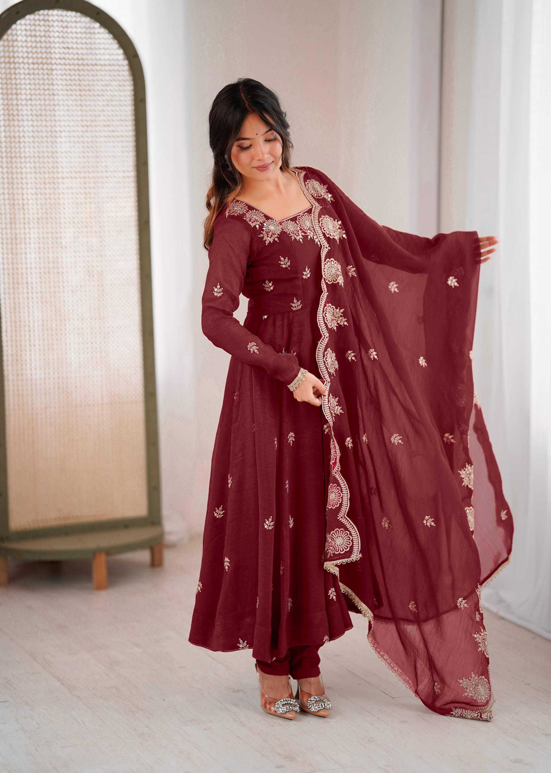 Anaya Crunchy Silk Embroidery Gown Set