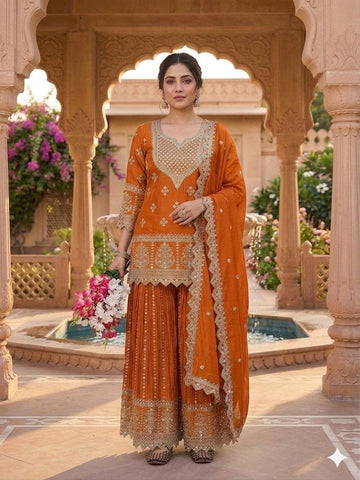 Inaya Zohra Chinnon Silk Embroidered Sharara Palazzo Suit Se