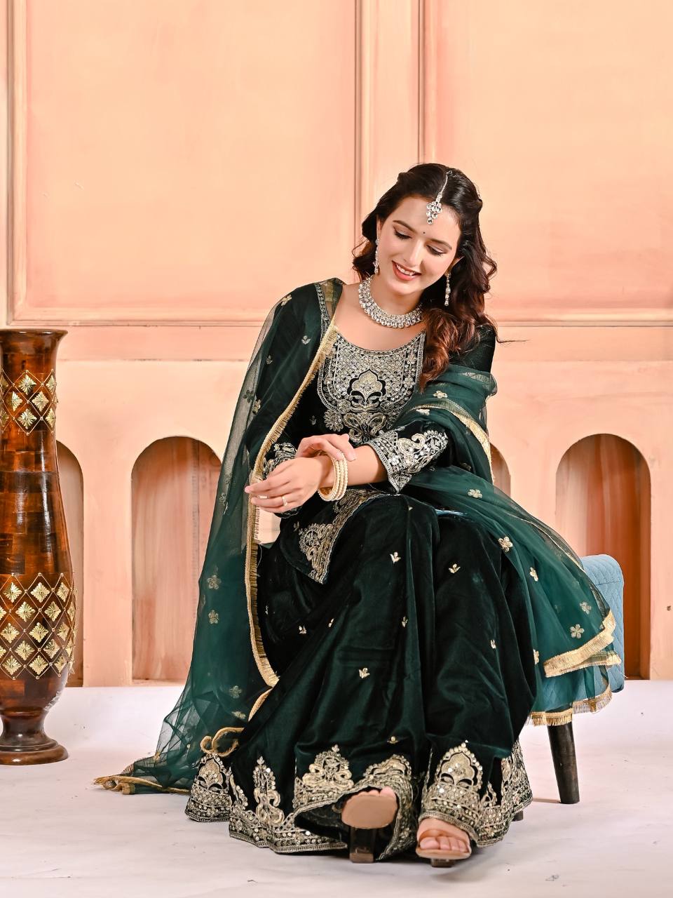 Velmira Velvet Sequence Sharara Set