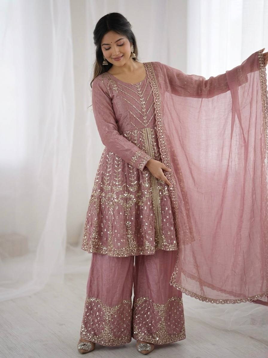 Zivora Fendy Silk Sequence Palazzo Set