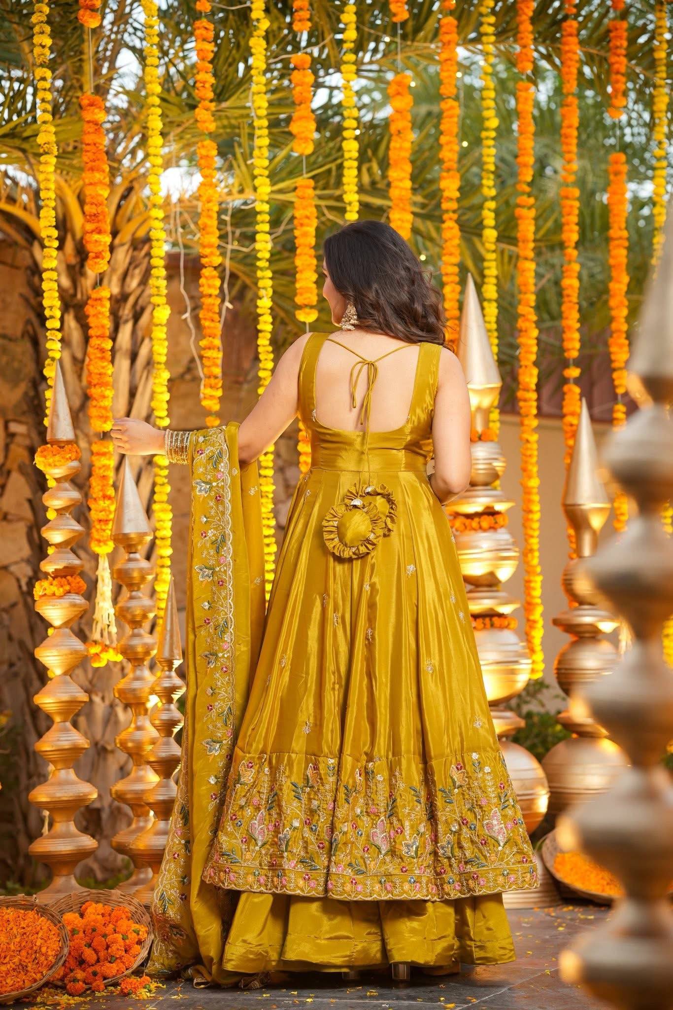 Ocira Mustard Silk Anarkali Suit Set