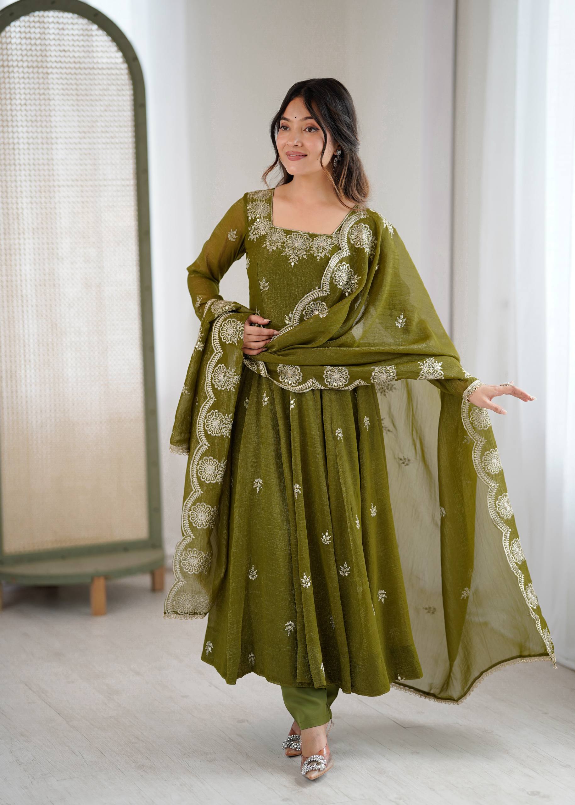 Anaya Crunchy Silk Embroidery Gown Set