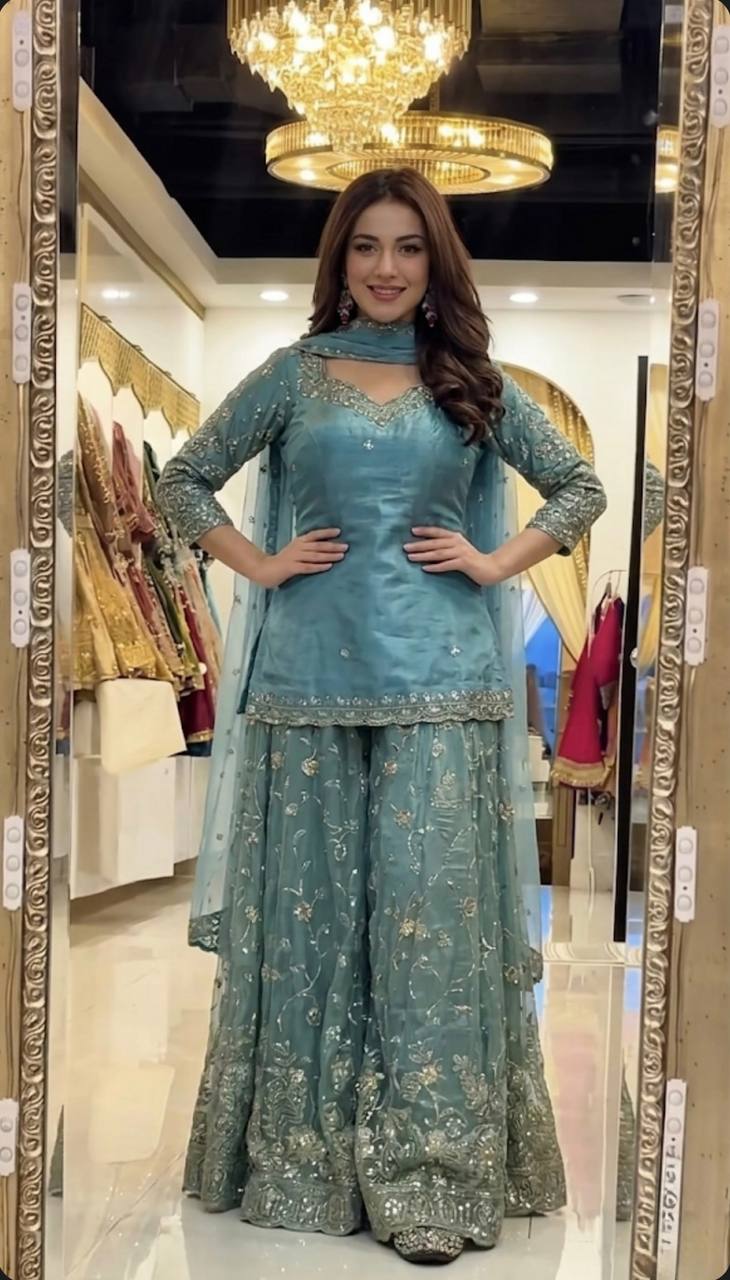 Zeenat Zari Embroidered Frendy Silk Palazzo Set