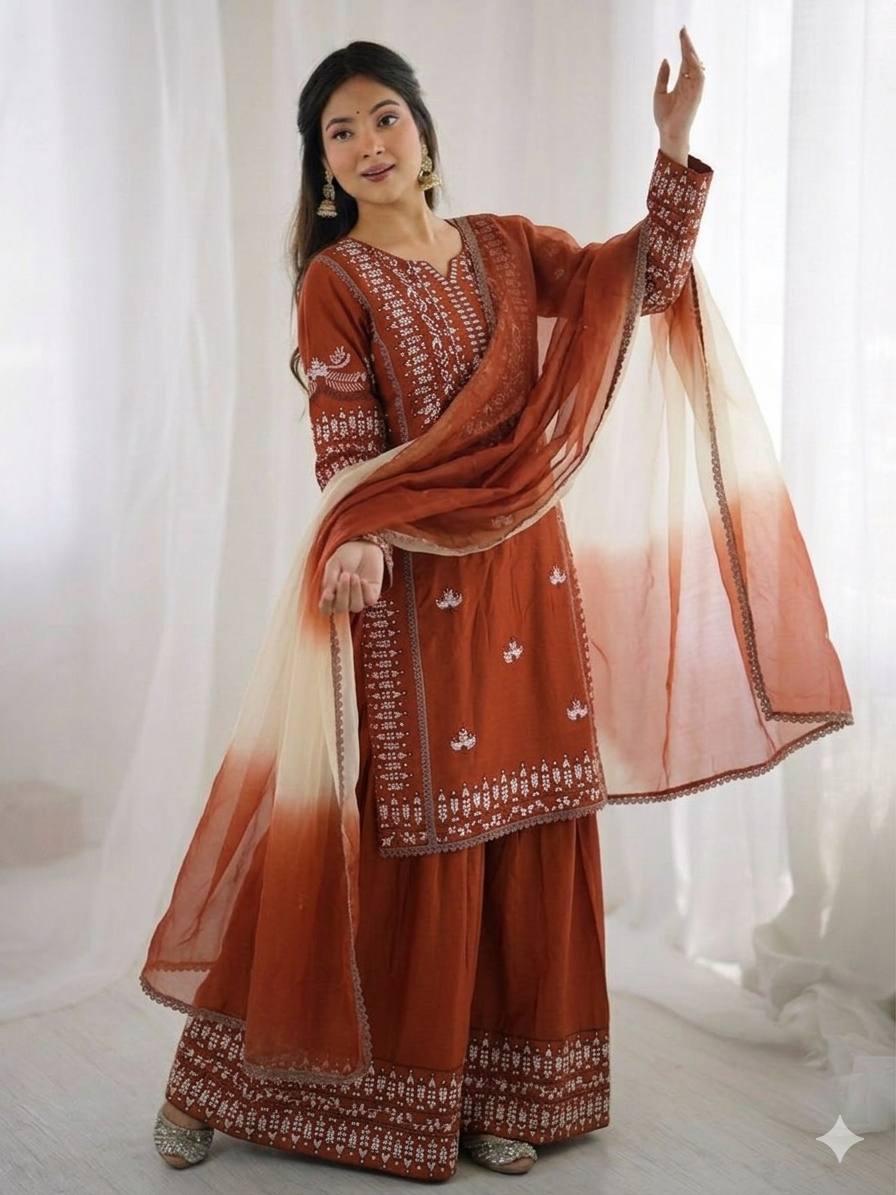 Noor Zahra Embroidered Rayon Cotton Farshi Suit Set