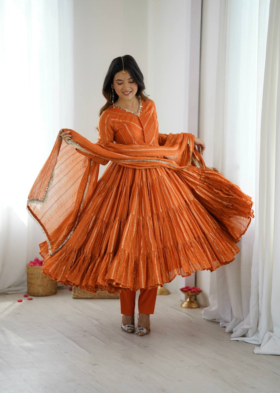 Miravya Chanderi Mirror Ruffle Gown Set