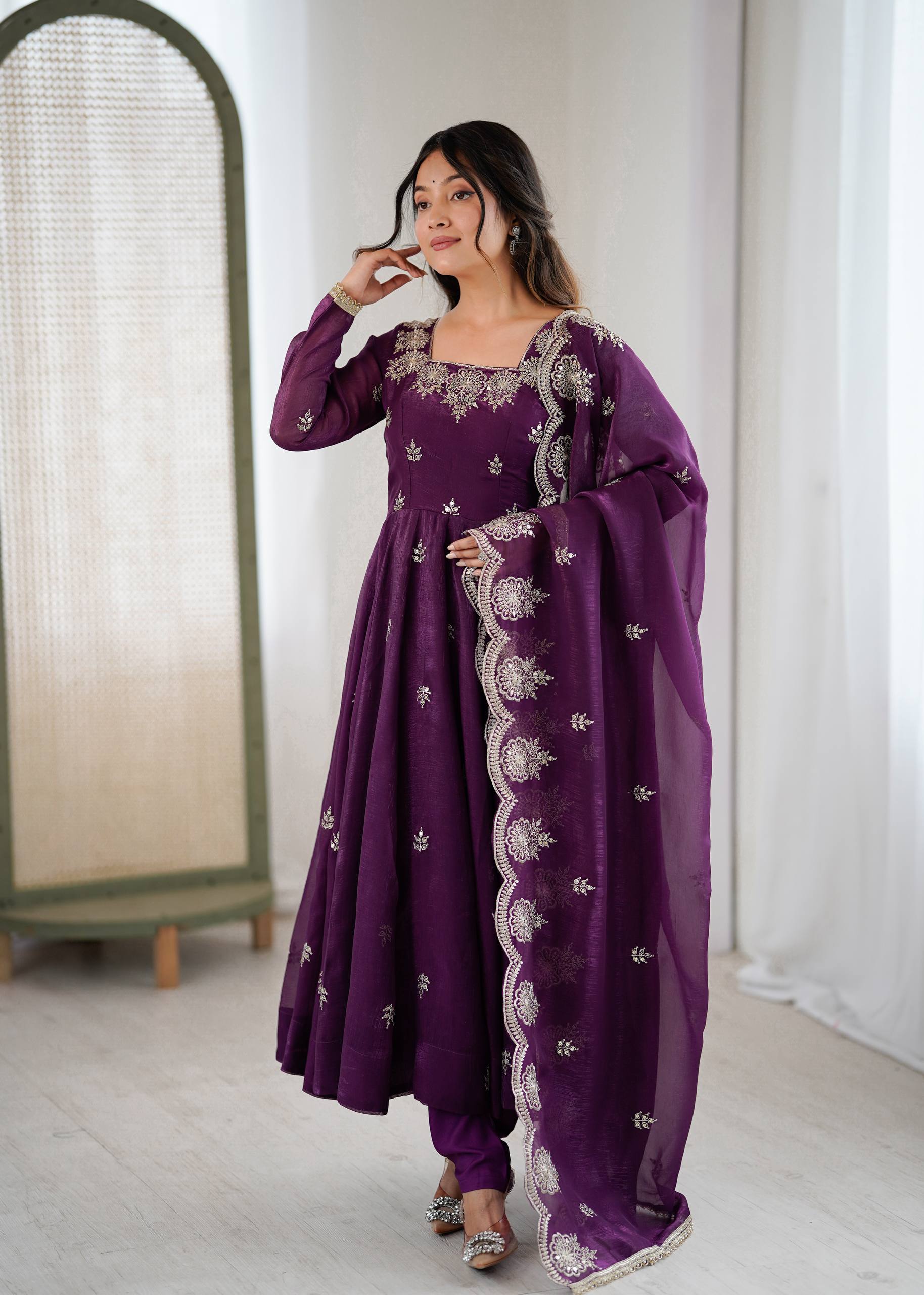 Anaya Crunchy Silk Embroidery Gown Set