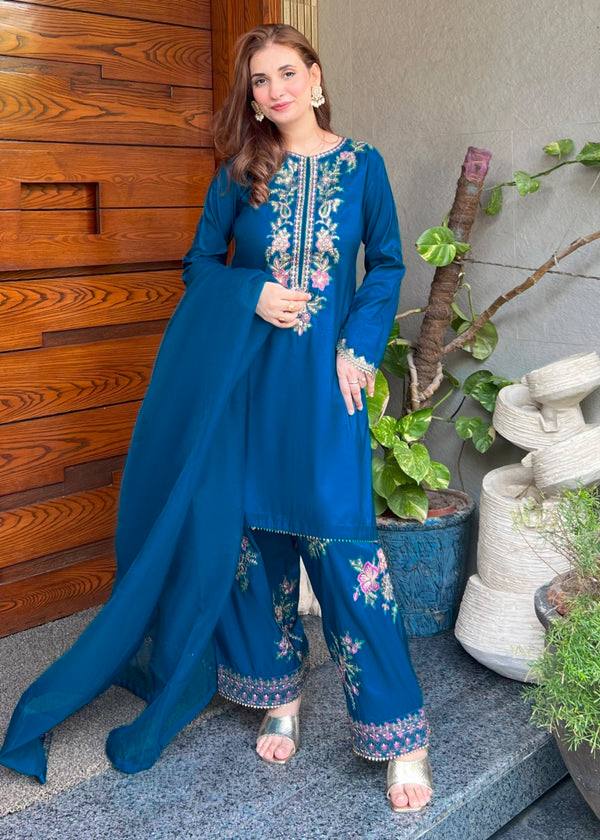 Rida French Crepe Embroidered Farshi Set