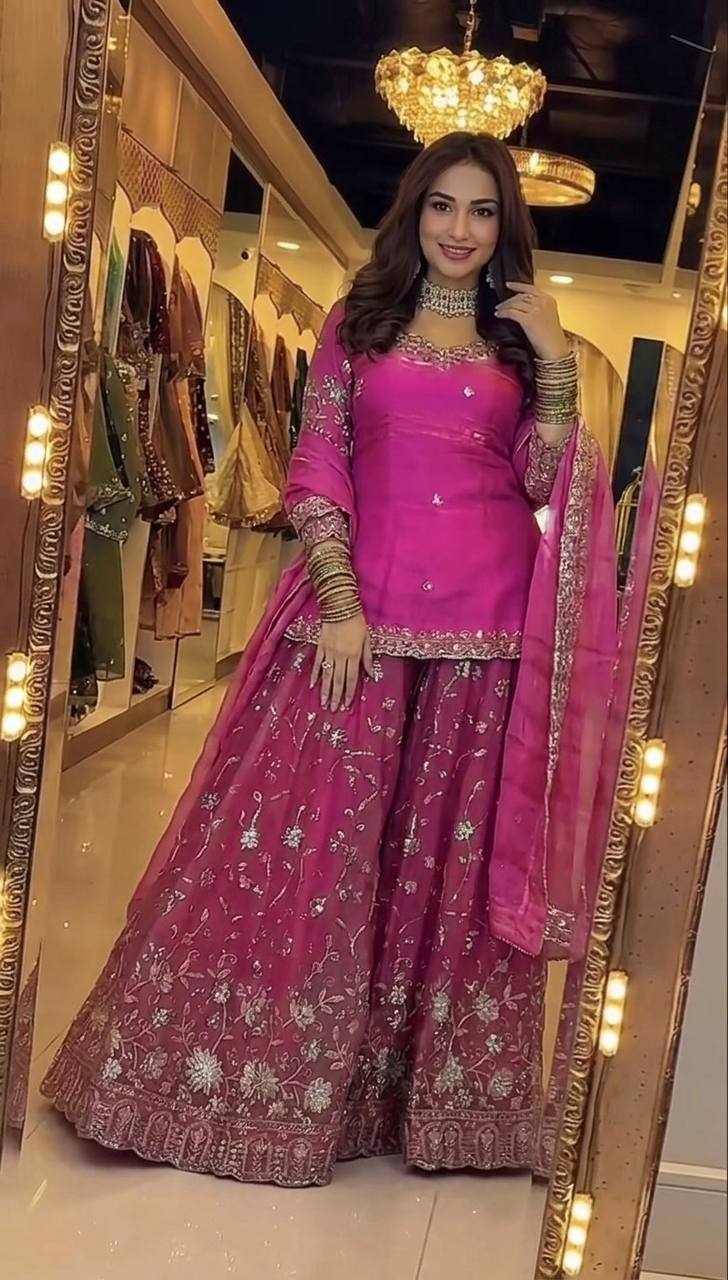 Zeenat Zari Embroidered Frendy Silk Palazzo Set