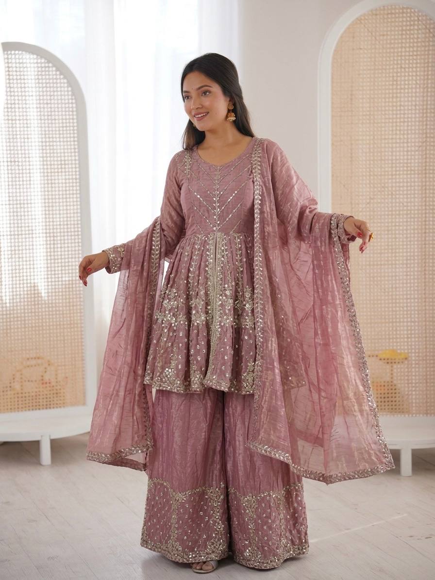 Zivora Fendy Silk Sequence Palazzo Set