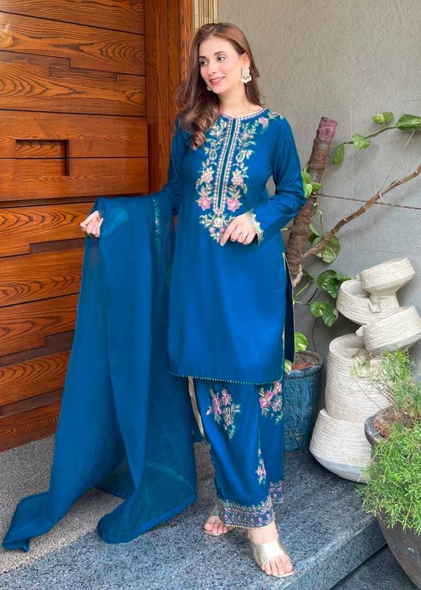 Rida French Crepe Embroidered Farshi Set