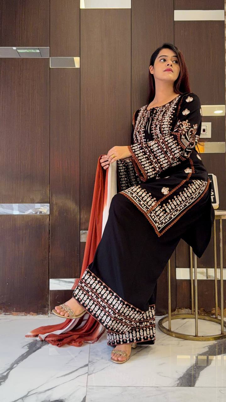 Noor Zahra Embroidered Rayon Cotton Farshi Suit Set